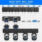 CBWLWJ 48'' Garage Tool Organizer Wall Mount - Heavy Duty 480 lbs Capacity Tool Rack with 6 Adjustable Straight Hooks, Wall Mounted Storage System for Garage, Shed, Workshop (Black)