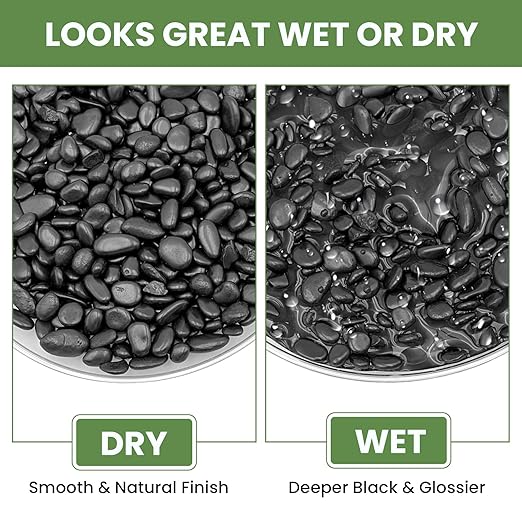 Polished Black Pebbles, 3/8 Inch Highly Glossy Decorative Gravel for Plants - Natural River Rocks for Succulent, Cactus, Aquarium, Vase Filler, Terrarium, Outdoor Garden & Landscaping-6LB