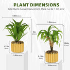 2 Pcs Artificial Dracaena Plant Golden Ceramic Pot Realistic Textured Faux Plants for Indoor Outdoor Fake Greenery Home Office Decor with Lifelike Foliage