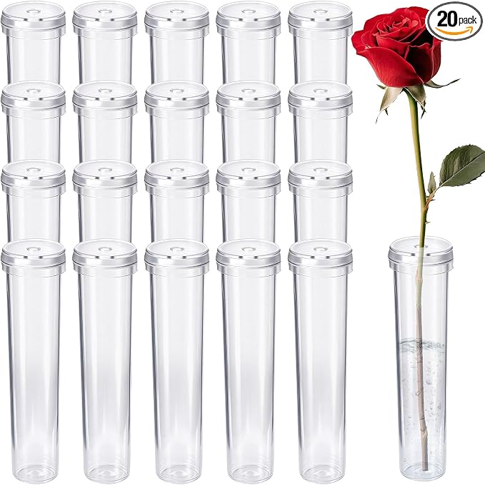 20PCS Floral Water Tubes, Plastic Water Tubes for Flowers, Reusable Orchid Tube Flower Vials for Single Stem Roses, Buds, Bouquets (White)