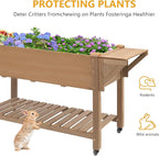 ketive Raised Garden Bed with Lockable Wheels Mobile Elevated Wood Planter,Storage Shelf, Protective Liner,55.5x24x32in (Brown)