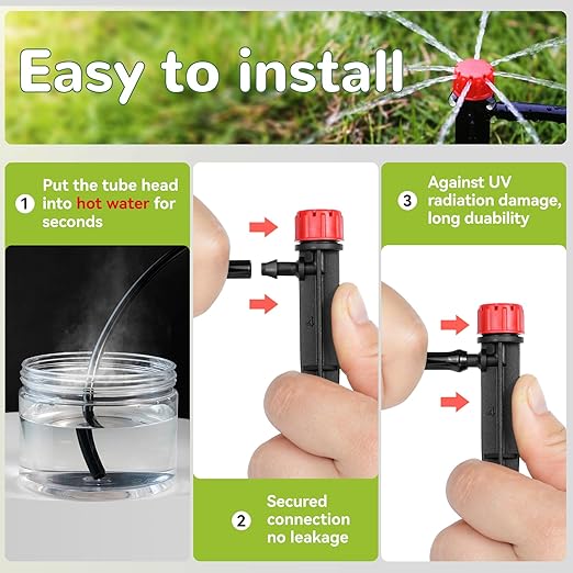 100pcs Drip Irrigation Emitters for 1/4" Drip Irrigation Tubing,Adjustable 360 Degree Water Flow Drippers on 5" Arrow Stake, Garden Irrigation Drippers for (4-7mm) Watering System Kit