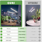 GooingTop Grow Light LED Gooseneck Lamp,Dual-Head White Full Spectrum 148 LED Plant Lamp with Red Blue Light Clip-on Desk for Indoor Plants Growing,Diming & Auto Timer,Super Bright