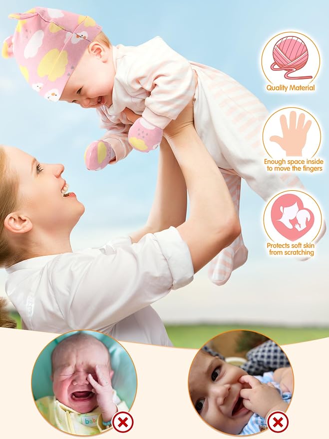 Geyoga 12 Pieces Newborn Hat Mittens Gloves Set Baby Boys Girls Cotton Baby Beanie for 0-12 Months