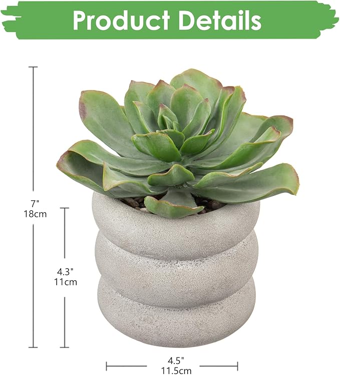Hollyone Fake Plants Succulents Artificial Agave Succulent Plants Faux Aloe Potted Plant in White Glaze Ceramic Pot for Desk Modern Office Room Table Shelf Bathroom Garden Greenery Home Decor