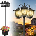 3-Head Solar Lamp Post with Planter, 74" Solar Light Flower Pot Lamp Post, 60Lm Waterproof Solar Light Poles for Outside, Garden, Patio, Yard, Driveway, Replaceable Bulb, Warm White (3000K)