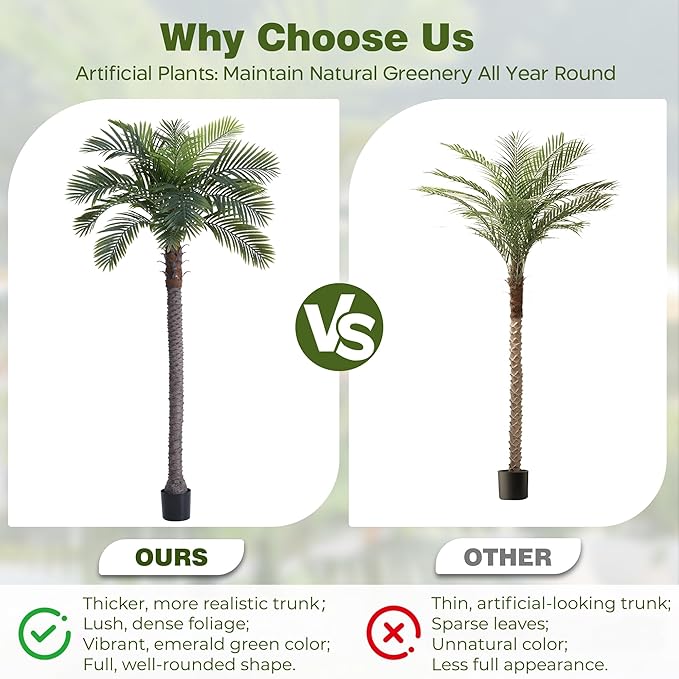 8.5FT Artificial Coconut Palm Set of 2, Faux Silk Palm Tree, Tropical Fake Trees for Indoor Outdoor, Large Sago Palm Plants for Home Office Garden Patio Poolside Backyard