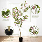 5FT Artificial Flowering Tree, Realistic Faux Bougainvillea with Colorful Blooms, Tall Potted Plant in Black Container, Statement Greenery for Living Room, Office & Sunroom, Easy to Place