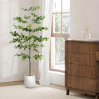 Faux Black Olive Tree 6FT,Artificial Tall Plant with White Planter and Stone,Potted Fake Tree with Natural Trunk,Artificial Plants Indoor for Home Office Living Room Corner Decor