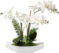 Briful Orchids Artificial Flowers 15" Large Fake Orchid White Phalaenopsis Orchid Flower Arrangements with Vase Faux Orchid for Home Living Room Table Centerpiece Office Table Decor