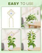 eZAKKA 17.3in Small Trellis for Potted Plants, Trellis for Climbing Plants Indoor Vine Ivy Flower Support with 2PCS Crystal Suncatcher, Gold, Pattern 03