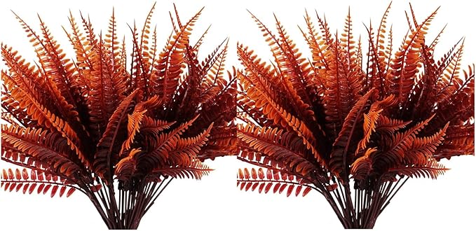 UV Resistant Lifelike Artificial Boston Fern - 2024 New Faux Boston Ferns Outdoor Planter Large, Realistic Fake Feen Hanging Silk Fern Stems Indoor Basket Plant Urn Fillers Front Porch (2, Red)