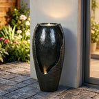 Floor Standing Resin Water Fountain Indoor Large Black Vase Water Feature with LED Light for Home Decor (Black)