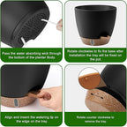 QRRICA Plant Pots 8/7/6.5/6/5.5/5 Inch Self Watering Pots, with Drainage Holes and Saucers,Water Level Indicator & Deep Reservoir,Large Plastic Planter for Indoor Out Door Plants (Black)