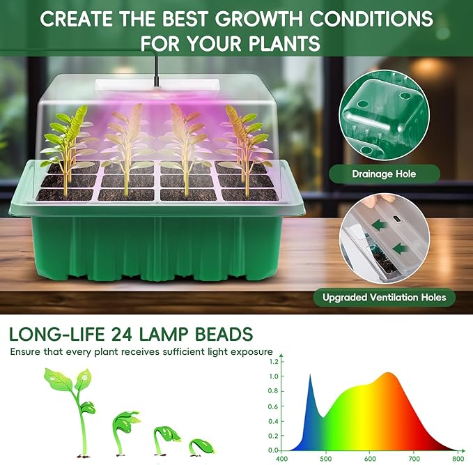 Verdenu 3PK Seed Starter Kit with Grow Light and Heat Mat, 36-Cells Indoor Large Seed Starter Tray with Humidity Dome, Adjustable LED Lighting for Seed Germination, Propagation of Vegetables