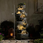 Sunlinua 58" H Outdoor Water Fountain with 7 Tiers New Upgraded Large Cascading Realistic Rock Waterfall Fountains with Lights Outdoor Water Fountain for Garden Patio Backyard Porch Home Decor
