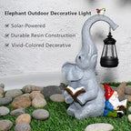 Solar Garden Statue Outdoor Decor Elephant Figurines with Cute Gnome Garden Sculpture, Elephant Statues Patio Ornament Decor for Lawn Balcony Yard, Gifts for Mum Grandmom on Birthday Mother's Day