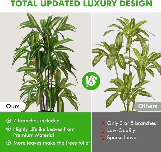 Artificial Dracaena Tree with Lights, 5Ft Fake Plants with Black Tall Planter - Fake Tree Tall Faux Plants Indoor Floor Plant with Moss - Artificial Plants Indoor for Office Living Room Home Decor