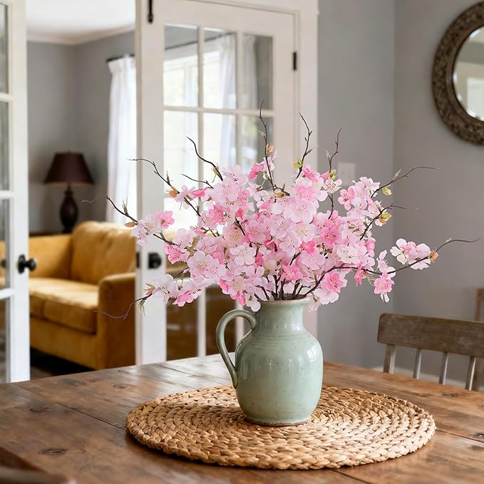 INXUGAO 12 PCS Faux Cherry Blossom Branches Decor 18.11 Inch Fake Artificial Cherry Flowers for Home Indoor Decoration Vase Arrangement Table Living Room Bedroom Spring Decor