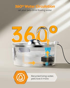 AONBOY Cat Water Fountain Stainless Steel, 108oz/3.2L Cat Fountain, Pet Water Fountain with Water Level Window, Hemispherical Shape, Multi-Filter, Silent Pump, Water Tap, Provides Flowing Water