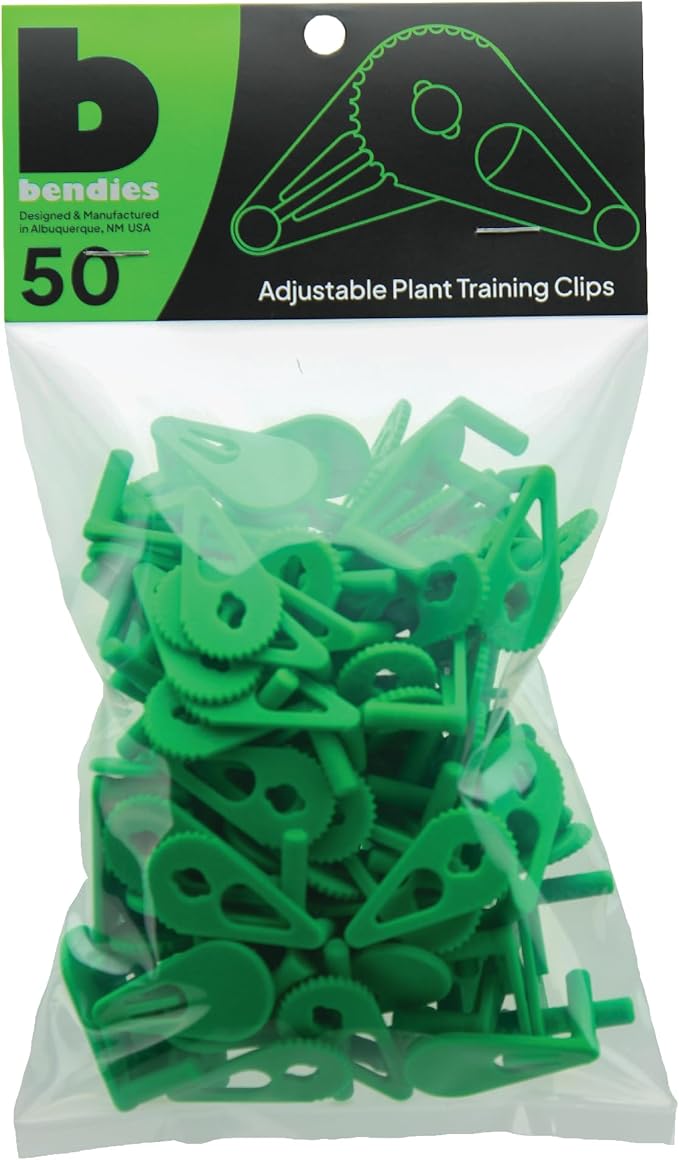 Bendies LST Plant Training Clips 50 Pack Green - v2.0 Adjustable Low Stress Green Support Clips for Stem Bending, Grow Tent, Plant Ties & Gardening Accessories