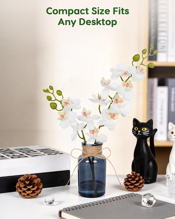 Velener Fake Orchid in Vase with Faux Water, Fake Plants White Orchid Artificial Flowers for Home Decor, Office Kitchen Bathroom Farmhouse Living Room Coffee Table Faux Centerpieces for Tables