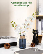 Velener Fake Orchid in Vase with Faux Water, Fake Plants White Orchid Artificial Flowers for Home Decor, Office Kitchen Bathroom Farmhouse Living Room Coffee Table Faux Centerpieces for Tables