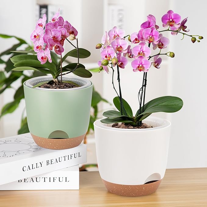 Self Watering Orchid Pots for Indoor Plants,5.8 Inch Macetas para Orqudeas,Flower Pots for Indoor Plants with Holes(White)