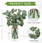 Briful Artificial Eucalyptus Stems in Blue Glass Vase with Faux Water, 14" Fake Plant Eucalyptus Leaves for Home Farmhouse Wedding Centerpiece Bathroom Décor