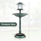 Giantex 42 inch Bird Bath Solar Lighted, Pedestal Bird Bath with Bird Feeder, Flower Planter Base, Solar Powered Lamp, 3 Ground Stakes, Standing Birdbath for Outside Garden Yard Outdoor (Green)