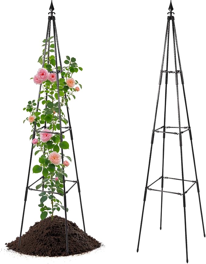 FOLLOOK Garden Trellis for Climbing Plants Outdoor, 67" Tall Cucumber Trellis Tomato Plant Support for Climbing Vine, for Raised Bed, Black, 1 Pack