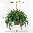 Hollyone Large Fake Hanging Ferns 49 Leaves Boston Ferns Artificial Plants Outdoor Indoor Potted Plant 23.6inch Faux Fern in Baskets Pot Artificial Hanging Fern Bush Plant for Patio Garden Porch Decor