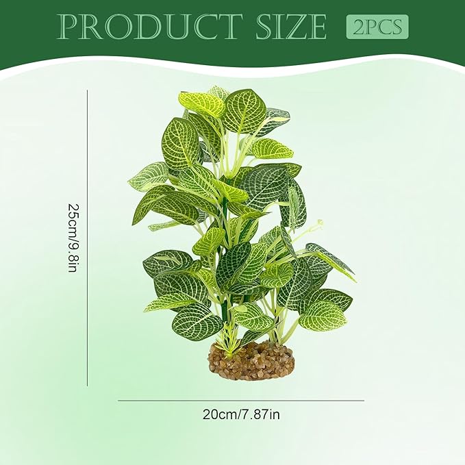 Silk Aquarium Plants (2-Pack) 9.8 Inch Artificial Plastic Fish Fish Habitat Decor, Small to Moderate Size Aquarium Decorations, Safe Green Plants for Freshwater Tanks
