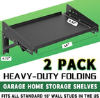 ULIBERMAGNET Garage Folding Storage Rack Shelves,200LB Metal Wall Mounted Adjustable Rail Shelf for Garage,Power Tools,Toolbox,Storage Shelves with Lip for Workshop Kitchen Office (2 Pack)
