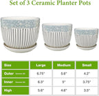Ceramic Plant Pots Set of 3, 6.75/5.6/4.2 inch Planters with Drainage Holes and Saucer, Flower Pot Outdoor Indoor, Modern Decorative Planters for House Plants Garden Planters Succulent Pots