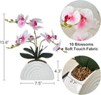Fake Orchid Plant in White Rainbow Pot, Artificial Silk Phalaenopsis Orchid Flowers for Home Décor, Table Centerpiece, Office Desk (White and Pink)