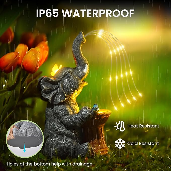Solar Elephant Statue Garden Decor Outdoor, Garden Decoration with Led Lights, Mother' s Day Gifts for Mom, Birthday Gifts for Women, Garden Statue for Housewarming, Lawn, Yard, Patio