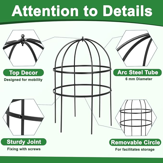 1 Pcs Jardin Bird Cage Plant Support 24" H Large Sturdy Grow-Through Flower Support Peony Cage Climbing Plant Support Trellis Sculptural Garden Decor for Perennial Flowers (Black)