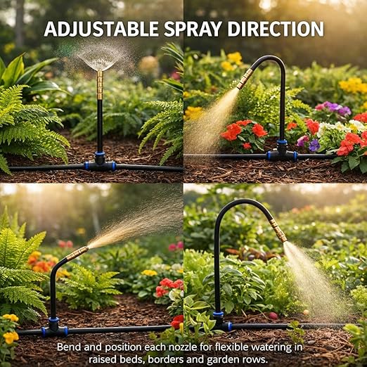 Automatic Garden Irrigation System 200ft, Upgraded Drip & Spray Watering Kit with 36 Adjustable Copper Nozzles for Raised Beds, Outdoor Garden, Lawn, Potted Plants & Greenhouse (200ft)