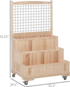 Outsunny 3-Tiers Raised Garden Bed with Trellis, 53" H Vertical Planter Box with Wheels & Back Storage Area, for Flowers, Vegetables, Herbs, Natural