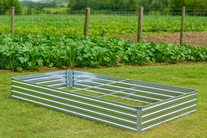 Meberam 2 Pack 8x4x1FT Galvanized Raised Garden Beds Kit Outdoor Metal Gardening Planter Box for Vegetable Elevated Flower Herbs,Silver