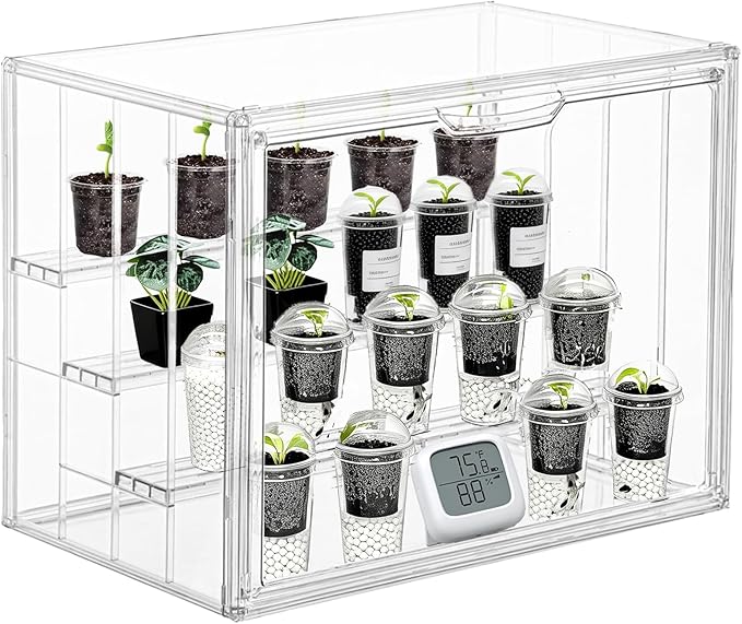Clear Mini Greenhouse Indoor, Small Portable Tabletop Green House with Magnetic Door for Seed Starting, Plant Grow Warmer and Home Gardening Display