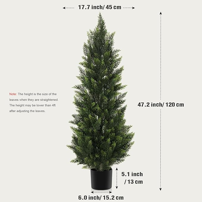 Vitalismo Outdoor Artificial Cedar Topiary Tree, Faux Evergreen Shrubs for Front Porch Decor, Lifelike Fake Bushes Plants for Home Living Room Front Door Decor (2, 4ft)