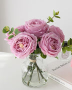CHASMILE Artificial Flowers with Pinkish-Purple Peonies in Vase, Fix Lifelike Fake Flowers in a Vase with Artificial Water, Faux Flower Arrangements for Dining Table Centerpiece Decor