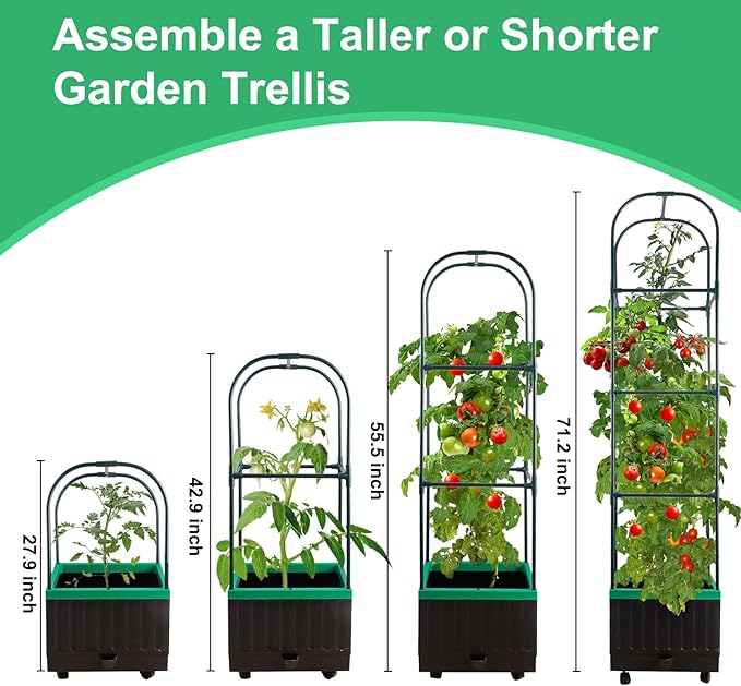 Yhtpouqe Raised Garden Bed with Self Watering Garden Pots, Planter Box with Trellis for Climbing Plants Vegetable Vine Flowers, Tomato Cage Planter for Indoor Outdoor Yard Greenhouse Use