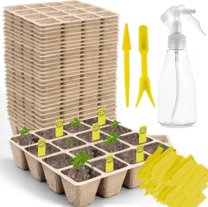 TCBWFY 640Cells Seedling Start Trays,40 Pack Peat Pots Seedling Pots Biodegradable,Seedling Starter Kit,Organic Germination Plant Starter Trays