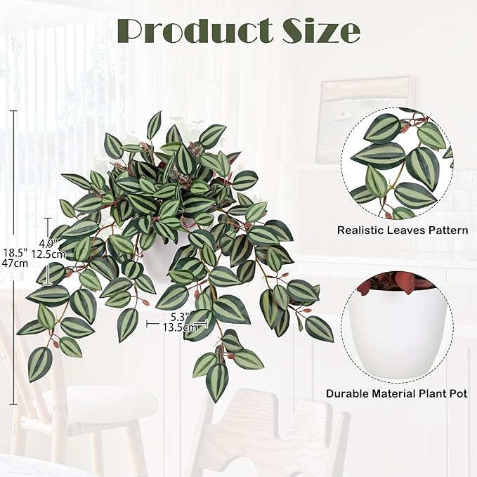 Briful Artificial Potted Plants Indoor - 18.5'' Small Faux Trailing House Plant with Cascading Vines Lifelike Fake Plants in White Plastic Pot for Shelf Desk Bathroom Home & Office Decor