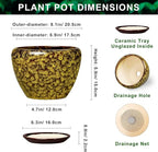 8 Inch Flower Pot - Ceramic Planters for Indoor Outdoor Plants, Round Plant Pot with Drainage Hole and Saucer, Decorative Indoor Planter, Bathroom Decor, House Warming Gifts, Yellow Leopard