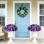 INXUGAO Artificial Hanging Flowers with Basket for Outdoor, Fake Hydrangea UV Resistant Arrangements in Pot Planter Spring Summer Decor for Indoor Porch Garden Yard(Double Violet)