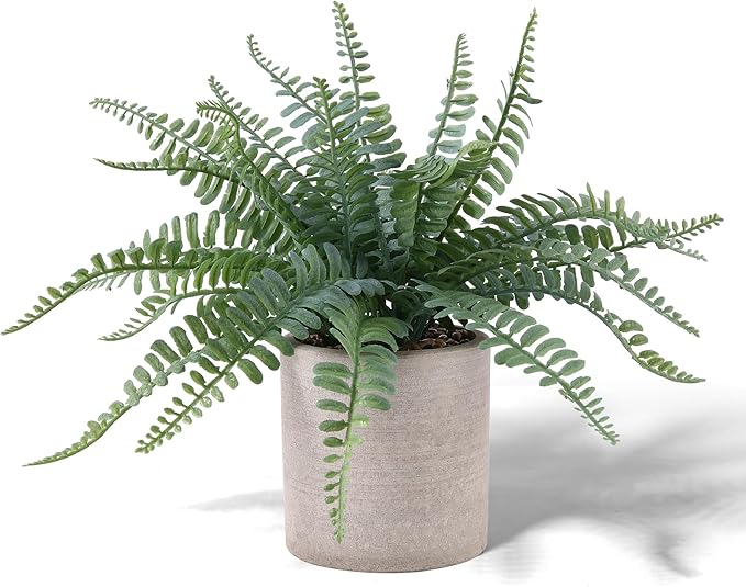 Coferset Fake Fern Small Fake Plant Fern Artificial Plants in Pot Realistic Faux Ferns Indoor for Bathroom Shelf Desk Home Office Kitchen Farmhouse Decor(Sage Green)